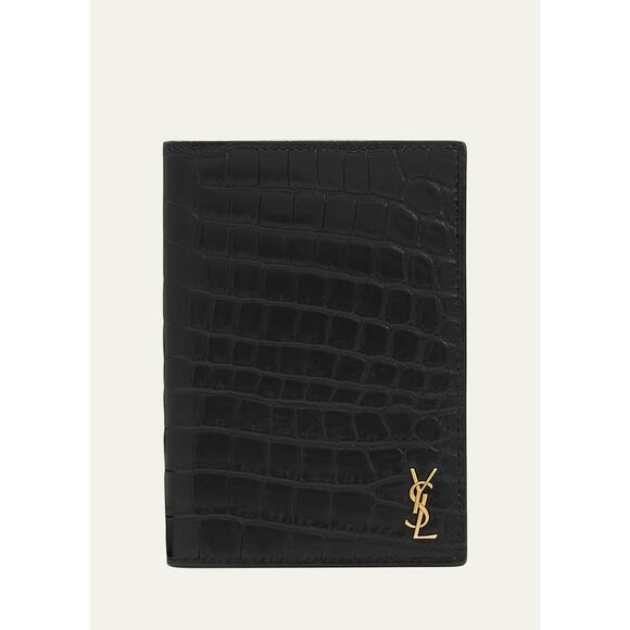 SAINT LAURENT
Tiny Cassandre Croc-Embossed Leather Passport wallet Case NWT - Picture 1 of 4